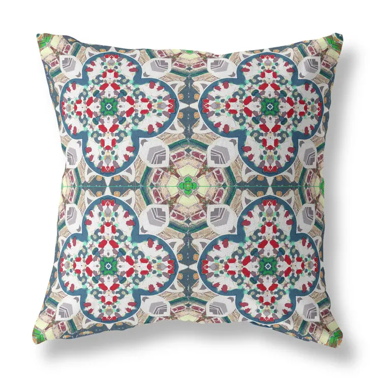 20"X20" Green And White Microsuede Quatrefoil Zippered Pillow