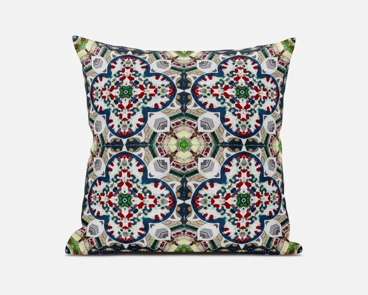 20"X20" Green And White Microsuede Quatrefoil Zippered Pillow