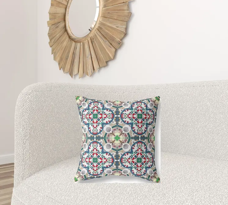 20"X20" Green And White Microsuede Quatrefoil Zippered Pillow