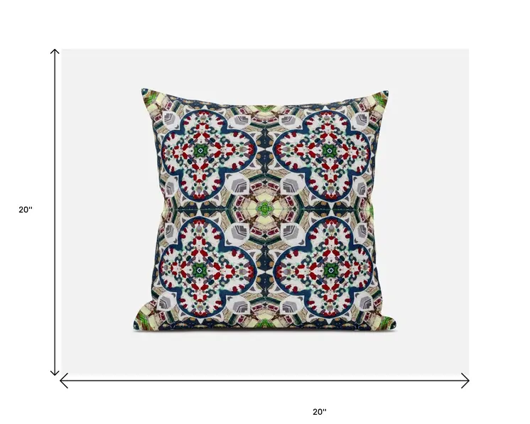 20"X20" Green And White Microsuede Quatrefoil Zippered Pillow