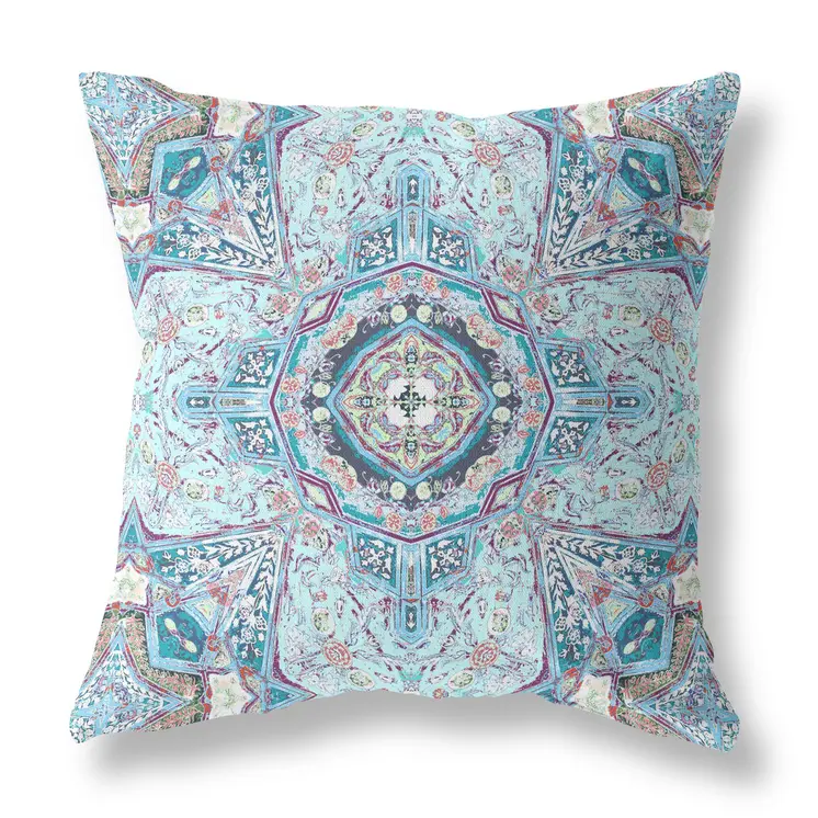 28" X 28" Light Blue Blown Seam Geometric Indoor Outdoor Throw Pillow Cover & Insert