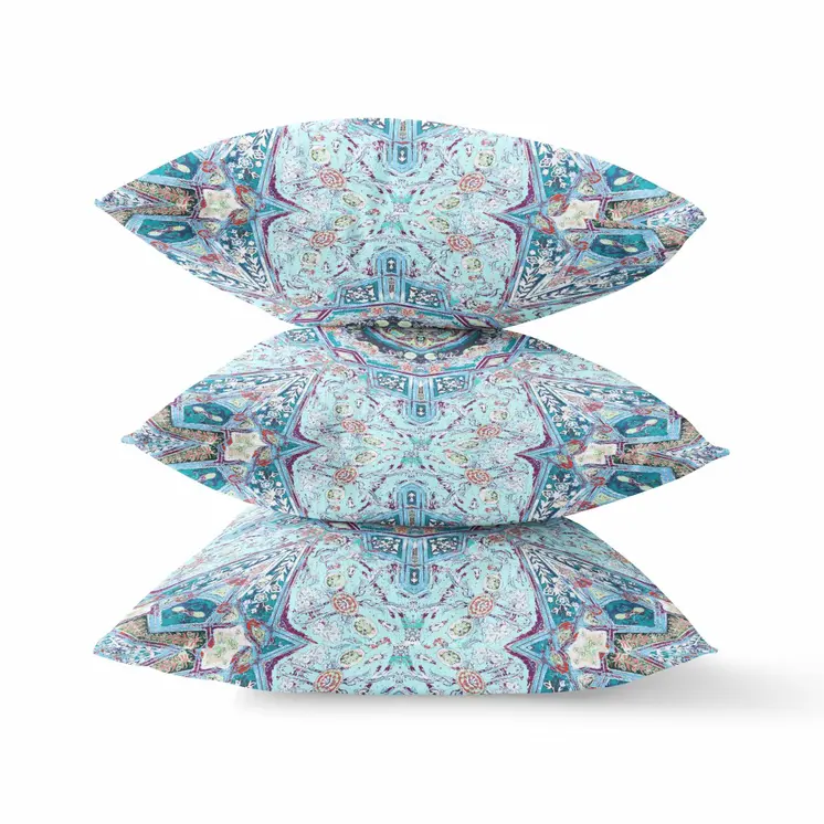 28" X 28" Light Blue Blown Seam Geometric Indoor Outdoor Throw Pillow Cover & Insert