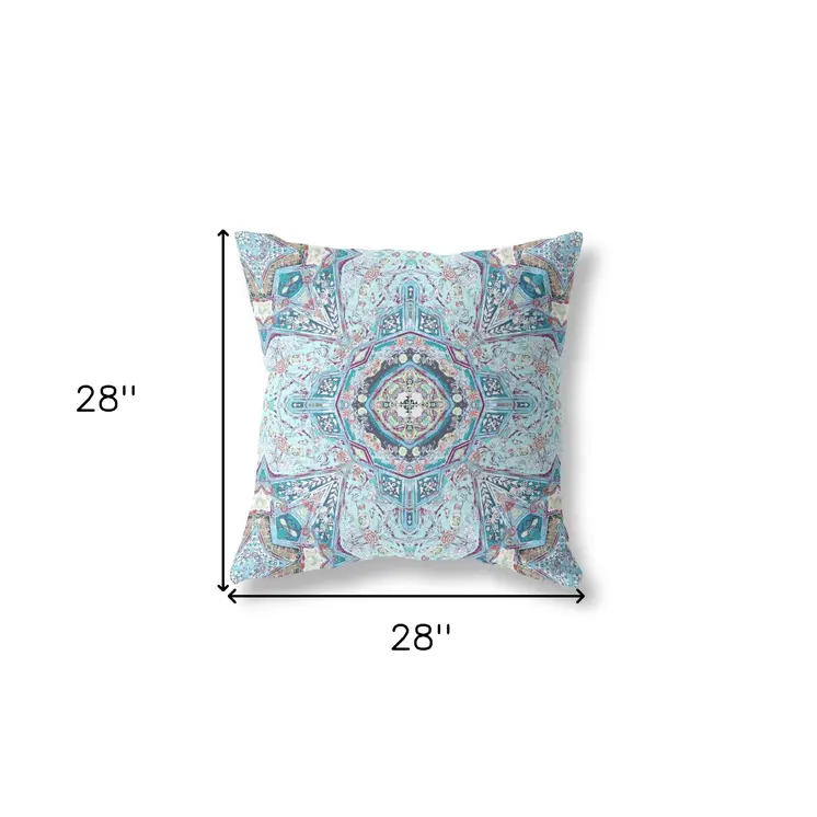 28" X 28" Light Blue Blown Seam Geometric Indoor Outdoor Throw Pillow Cover & Insert