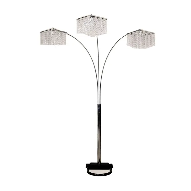 84" Silver Three Light Arched Floor Lamp With Clear Crystal Square Shade