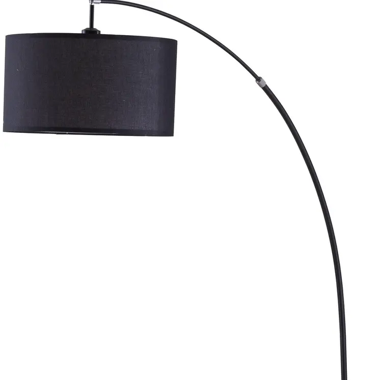 86" Black Metal Arc Floor Lamp With Black Fabric Drum Shade