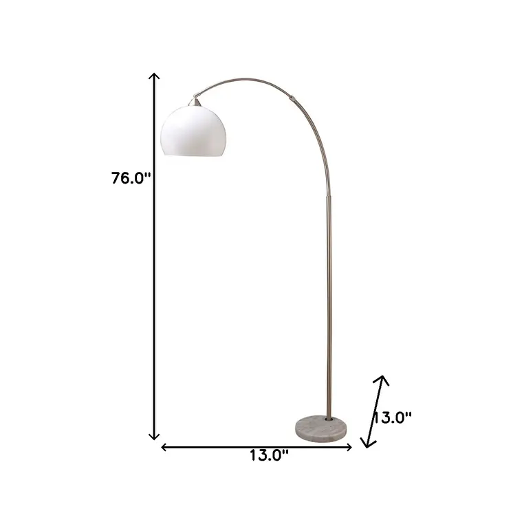 76" White Arc Floor Lamp With White Dome Shade