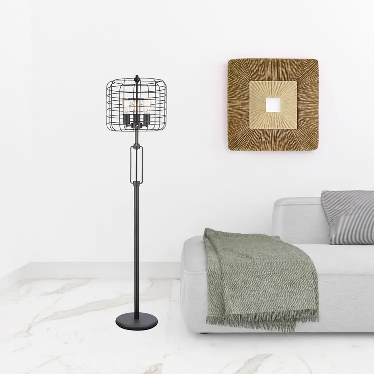 63" Black Three Lights Novelty Floor Lamp With Black Novelty Shade