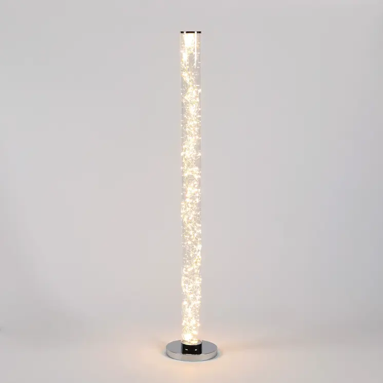 49" White Metal LED Column Floor Lamp With Clear Acrylic Drum Shade