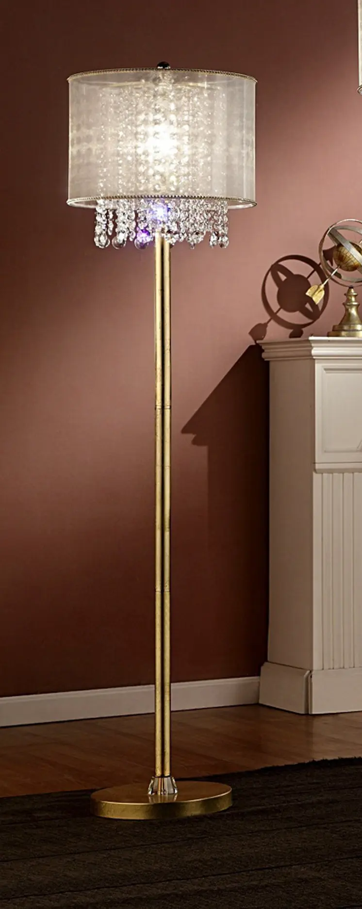 65" Gold And White Novelty Floor Lamp With White Fabric Drum Shade