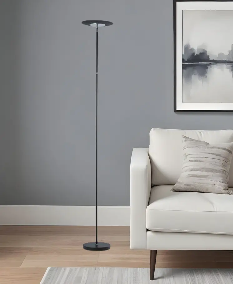 72" Black LED Torchiere Floor Lamp With Black Bowl