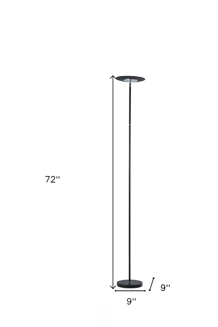 72" Black LED Torchiere Floor Lamp With Black Bowl