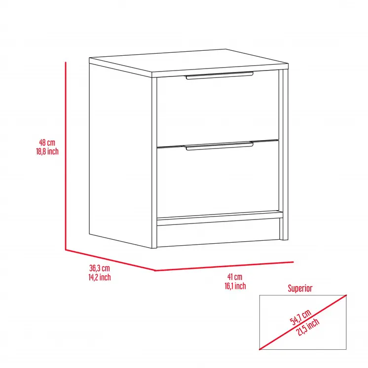 19" Wood Two Drawer Nightstand