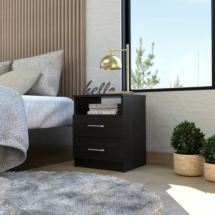 20" Wood Two Drawer Nightstand