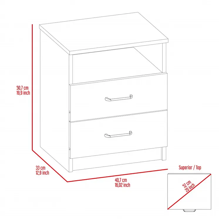 20" Wood Two Drawer Nightstand