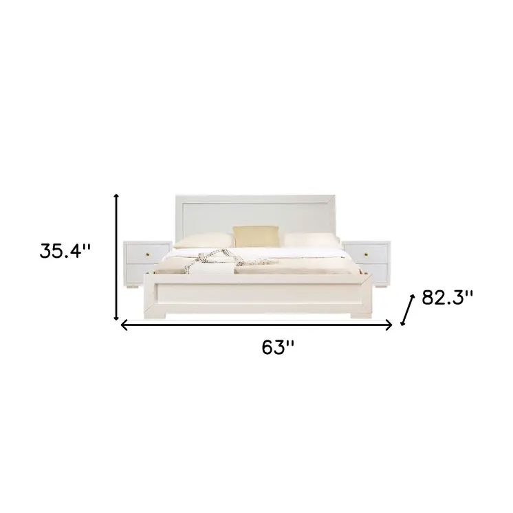 Moma White Wood Platform Queen Bed With Two Nightstands