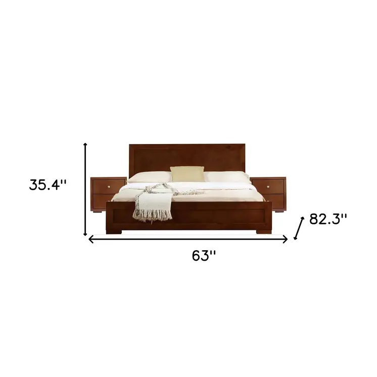 Moma Walnut Wood Platform Queen Bed With Two Nightstands