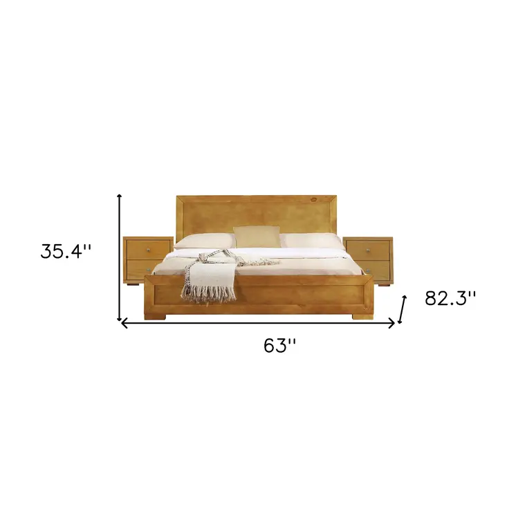 Moma Oak Wood Platform Queen Bed With Two Nightstands