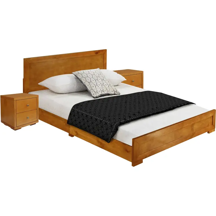 Brown and Black Wood King With Yes Bed Frame