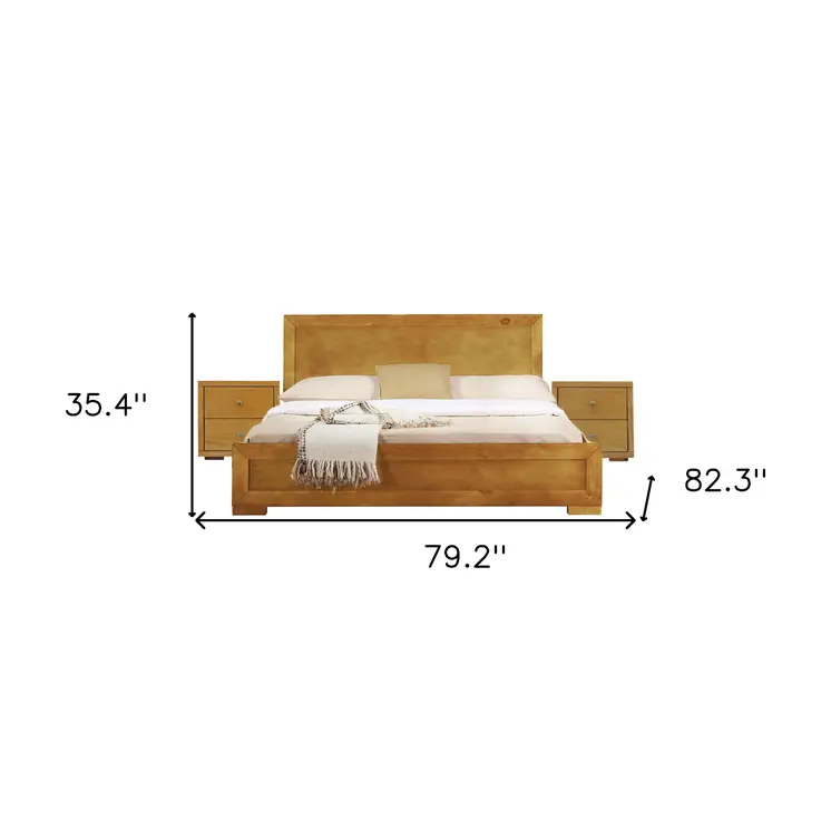 Brown and Black Wood King With Yes Bed Frame