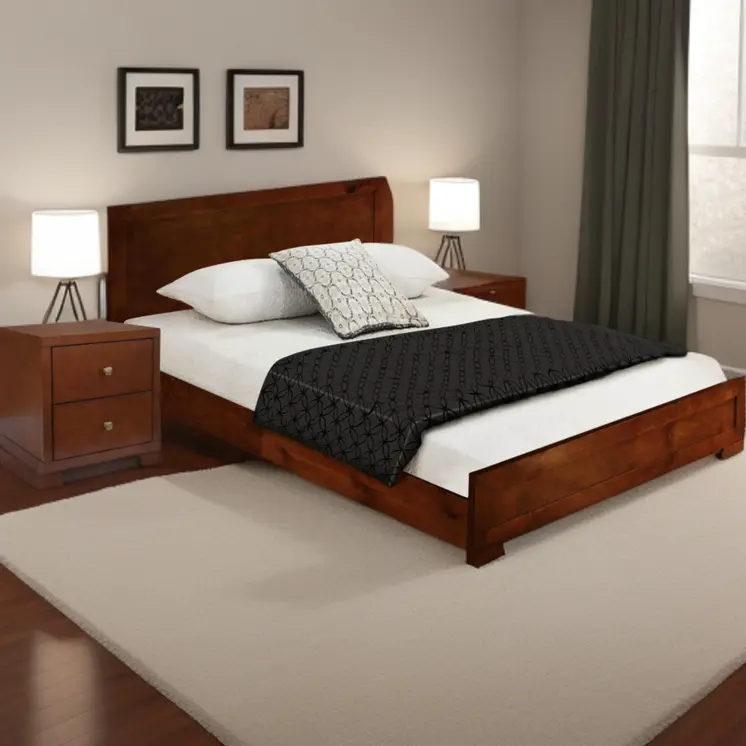 Moma Walnut Wood Platform Full Bed With Nightstand