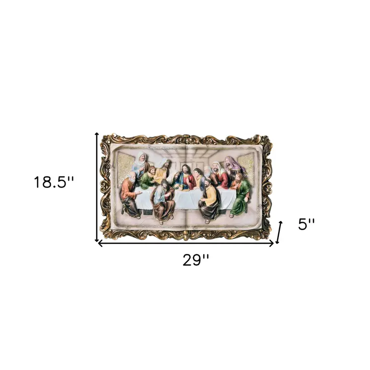 29" Rustic Gold Polyresin Last Supper Decorative Plaque Sculpture