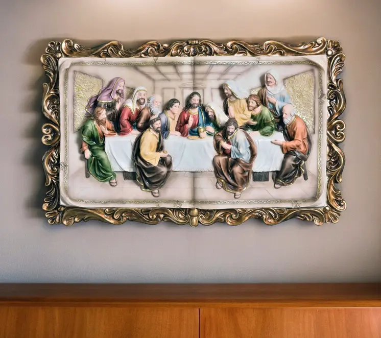 29" Rustic Gold Polyresin Last Supper Decorative Plaque Sculpture