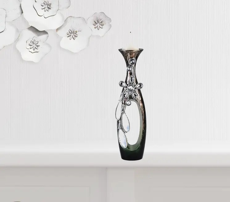 16" Ornate Faux Crystal Tabletop Pillar Candle Holder