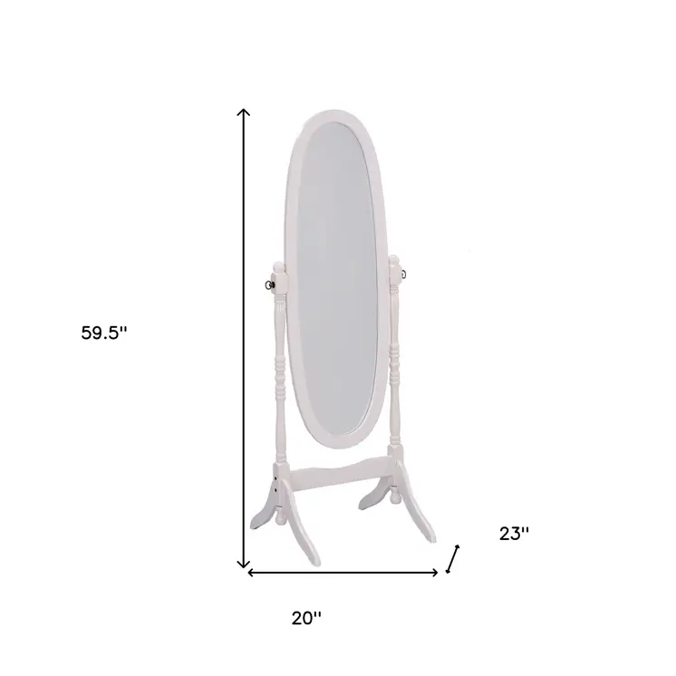 60" White Oval Wood Framed Freestanding Cheval Mirror