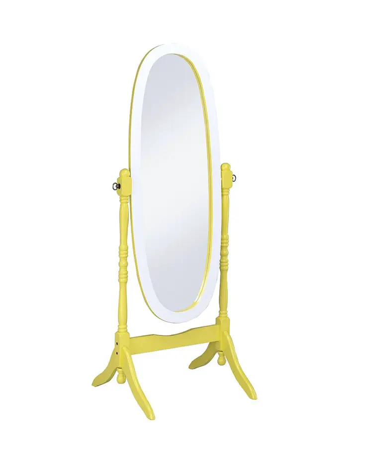 59" Yellow Oval Solid Wood Framed Freestanding Cheval Mirror