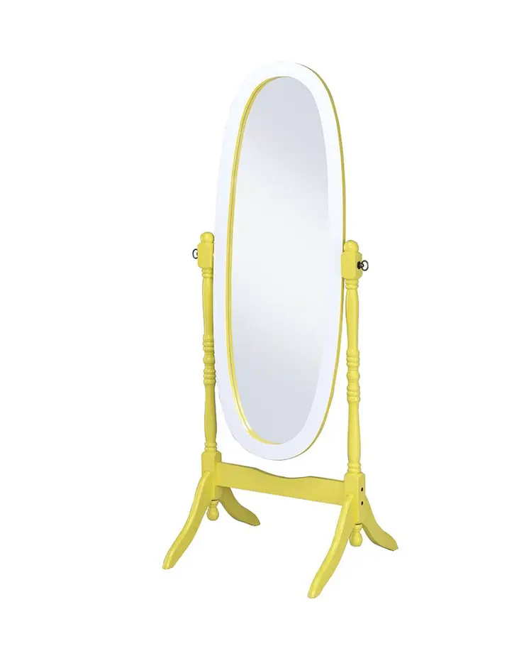 59" Yellow Oval Solid Wood Framed Freestanding Cheval Mirror