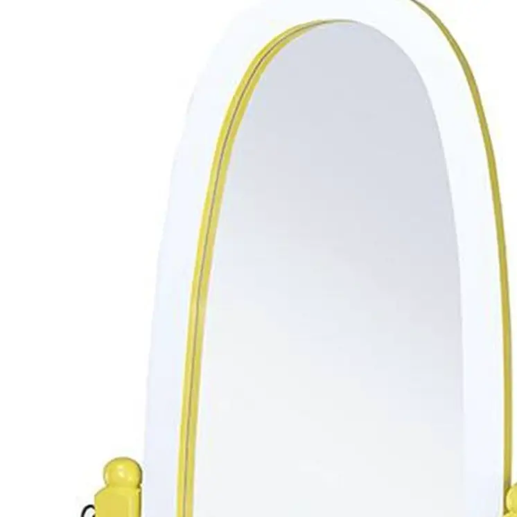 59" Yellow Oval Solid Wood Framed Freestanding Cheval Mirror