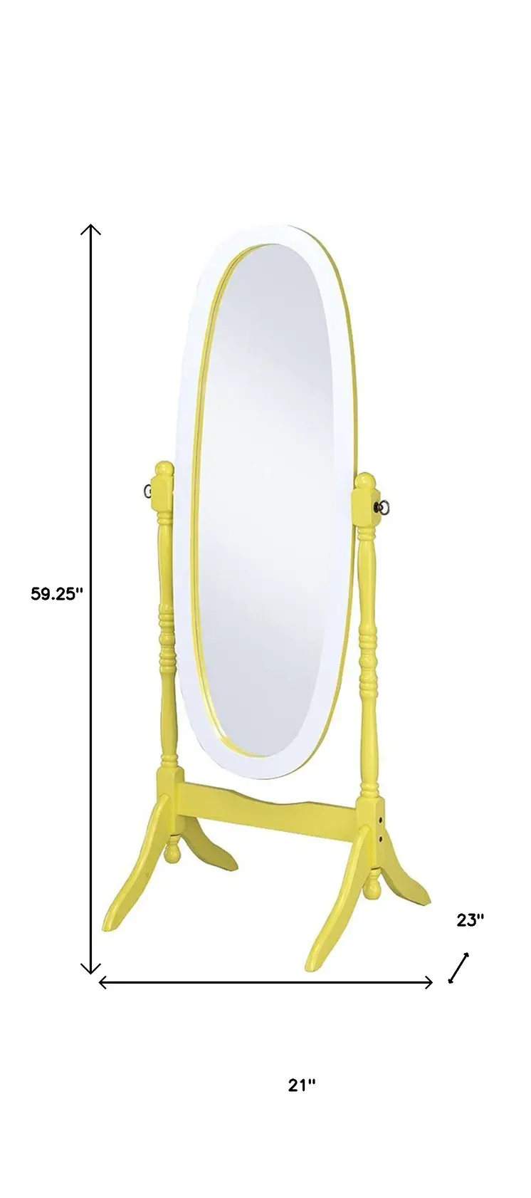 59" Yellow Oval Solid Wood Framed Freestanding Cheval Mirror