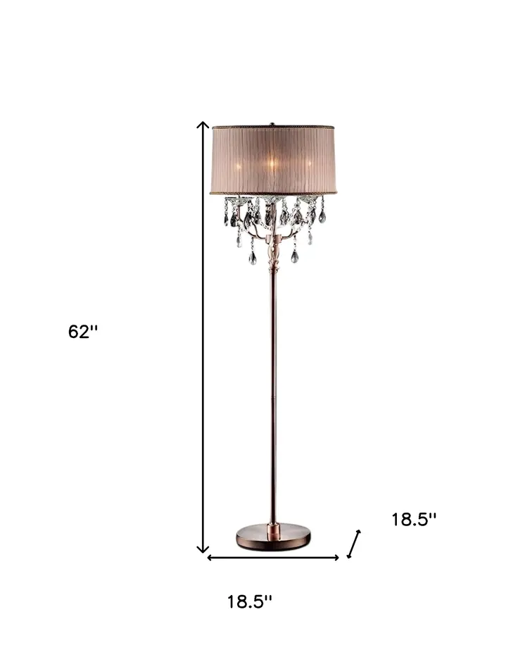 62" Silver Three Light Candelabra Floor Lamp With Pink Fabric Drum Shade