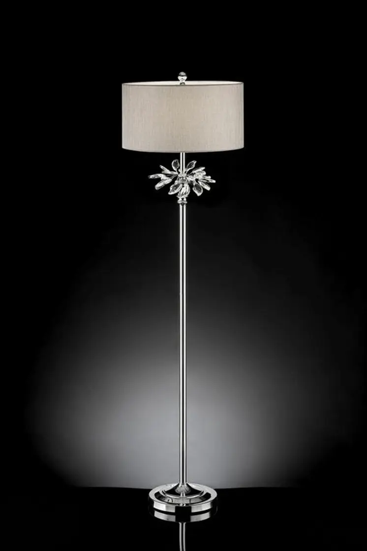 62" Silver Floor Lamp With Silver Fabric Drum Shade