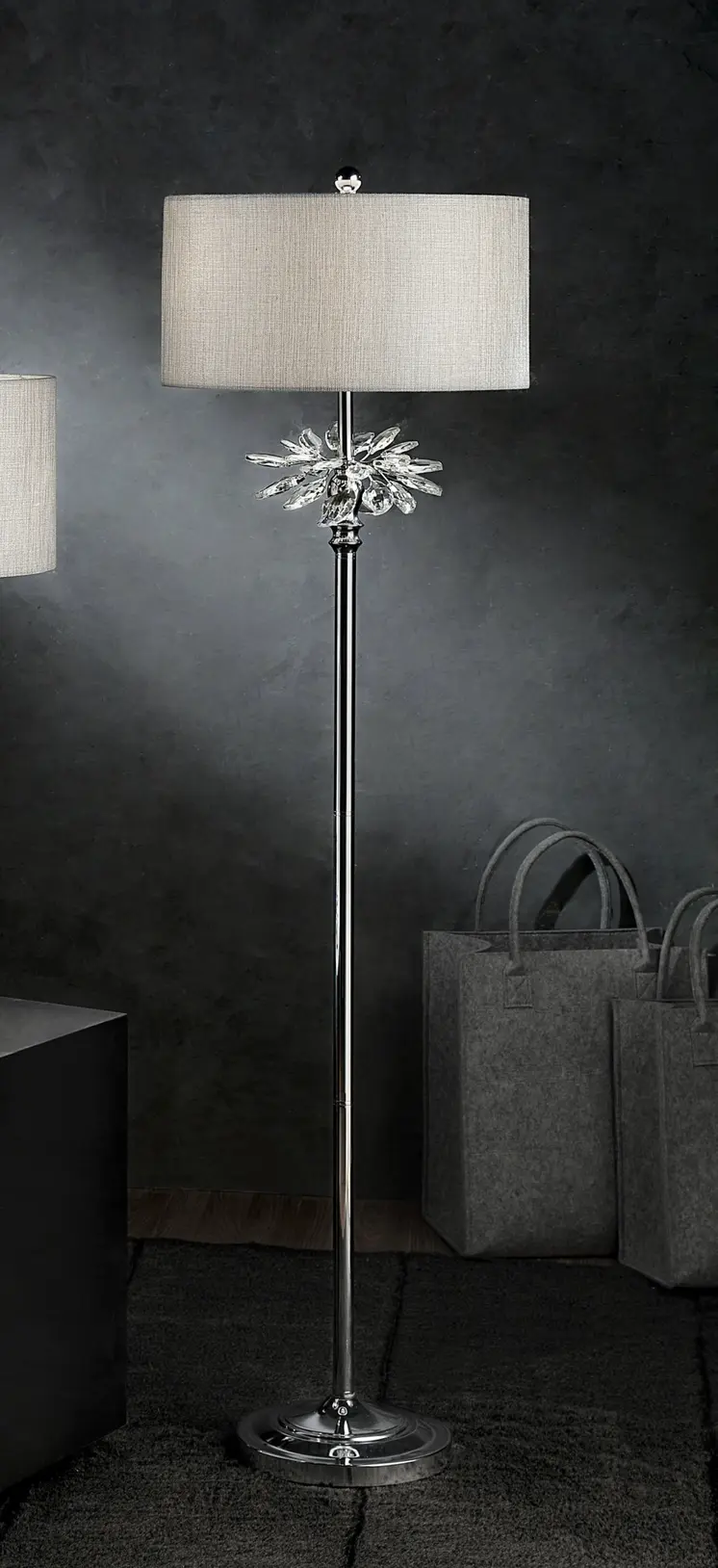 62" Silver Floor Lamp With Silver Fabric Drum Shade