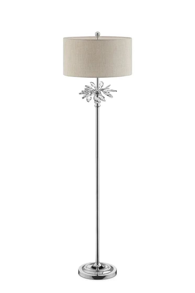 62" Silver Floor Lamp With Silver Fabric Drum Shade