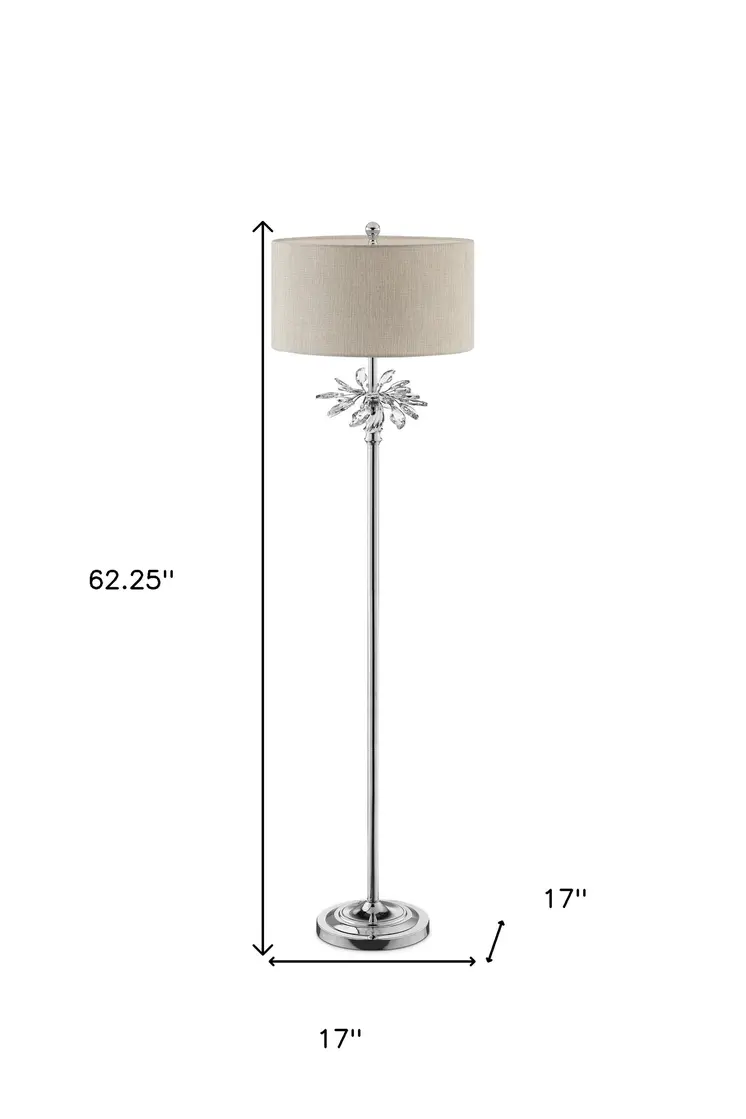 62" Silver Floor Lamp With Silver Fabric Drum Shade