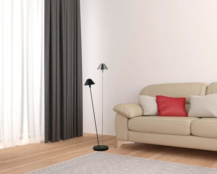 48" Black And Silver Two Light LED Novelty Floor Lamp With Black And Silver Metal Empire Shade