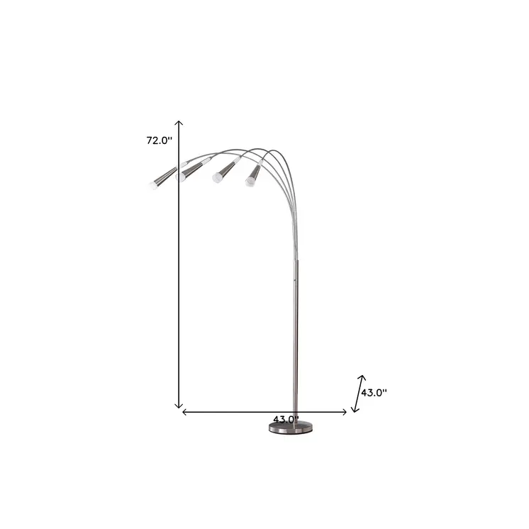 72" Silver Four Light LED Arc Floor Lamp With White