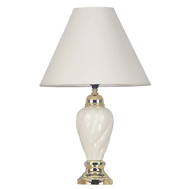 22" White Ceramic Bedside Table Lamp With Off-White Shade