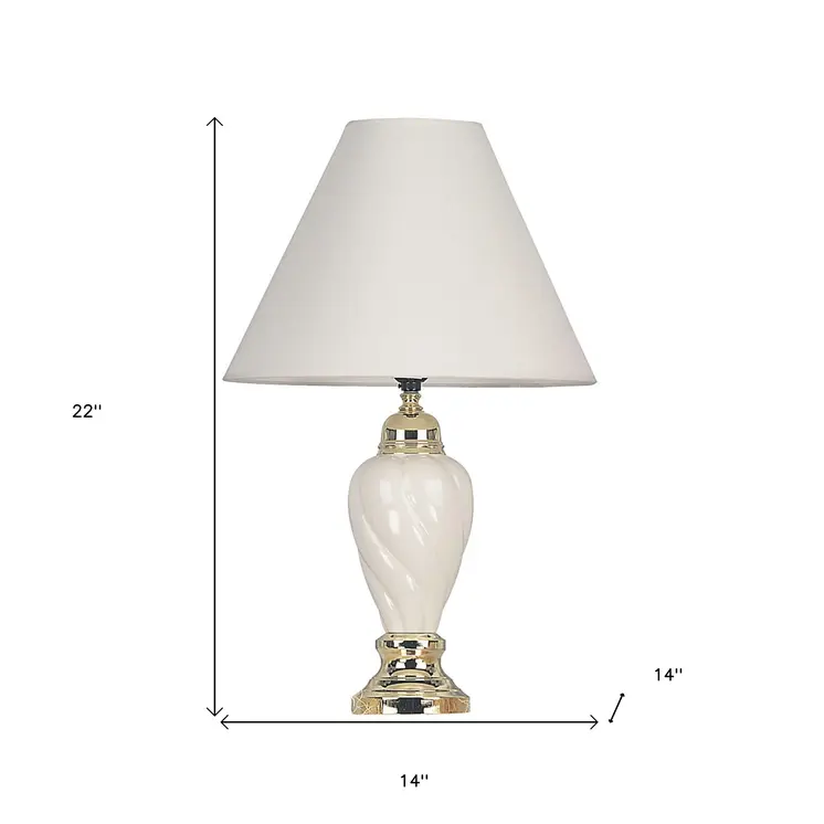 22" White Ceramic Bedside Table Lamp With Off-White Shade