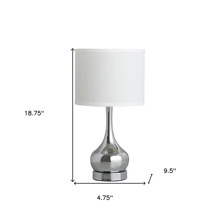 19" Silver Bedside Table Lamp With White Drum Shade