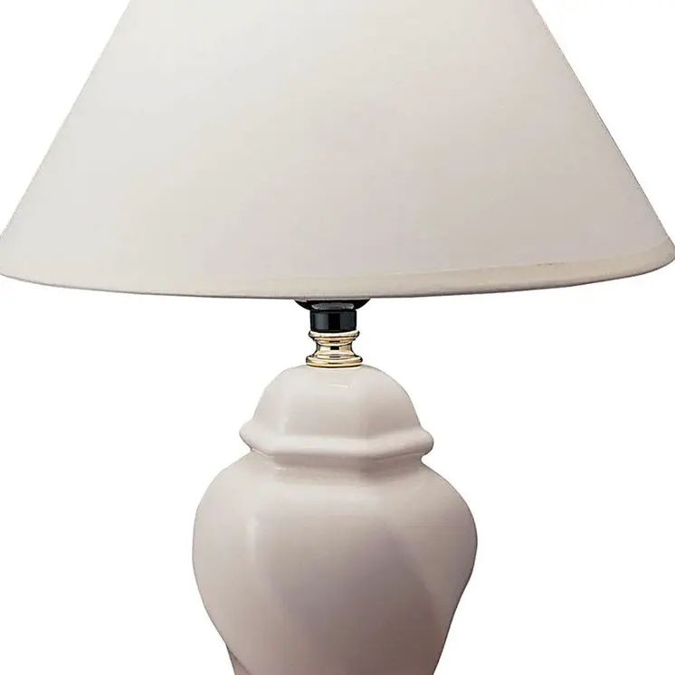 13" White Ceramic Bedside Table Lamp With Off-White Shade