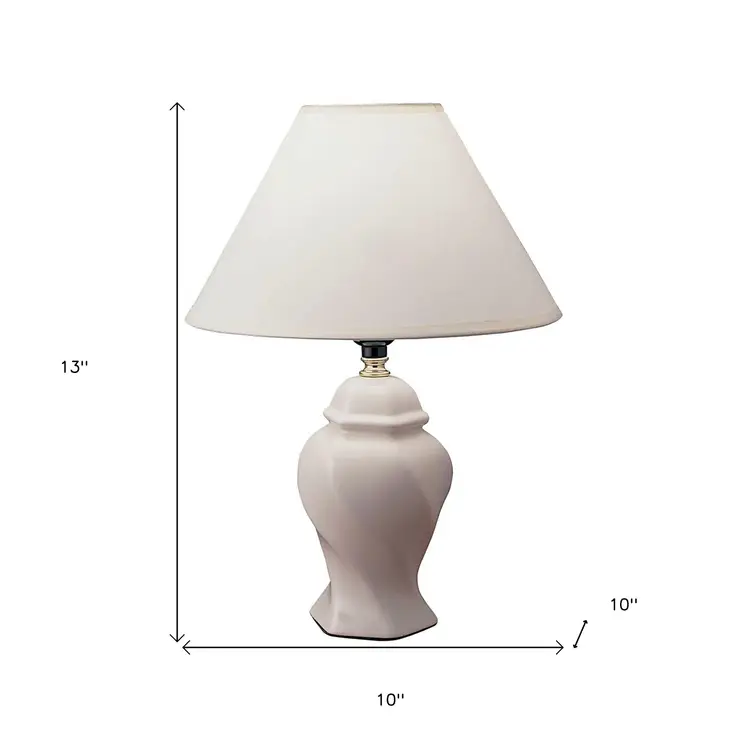 13" White Ceramic Bedside Table Lamp With Off-White Shade