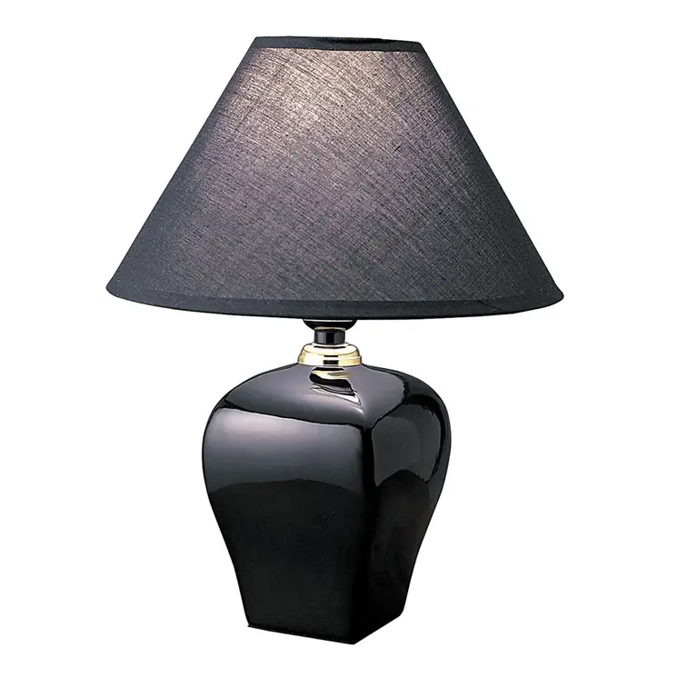 13" Black Ceramic Bedside Table Lamp With Black Shade