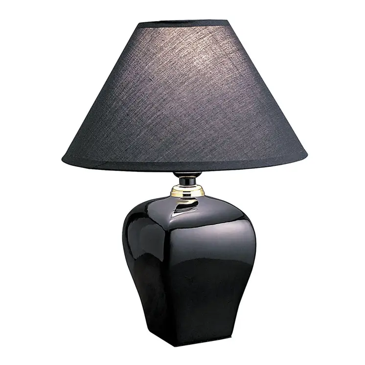 13" Black Ceramic Bedside Table Lamp With Black Shade