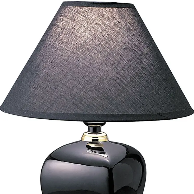 13" Black Ceramic Bedside Table Lamp With Black Shade