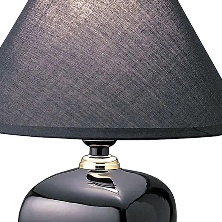 13" Black Ceramic Bedside Table Lamp With Black Shade