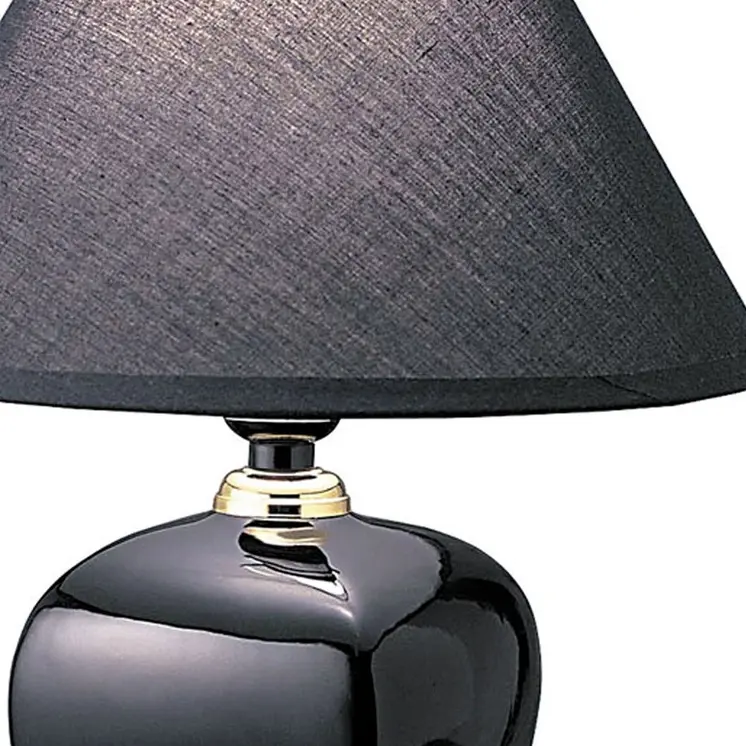 13" Black Ceramic Bedside Table Lamp With Black Shade
