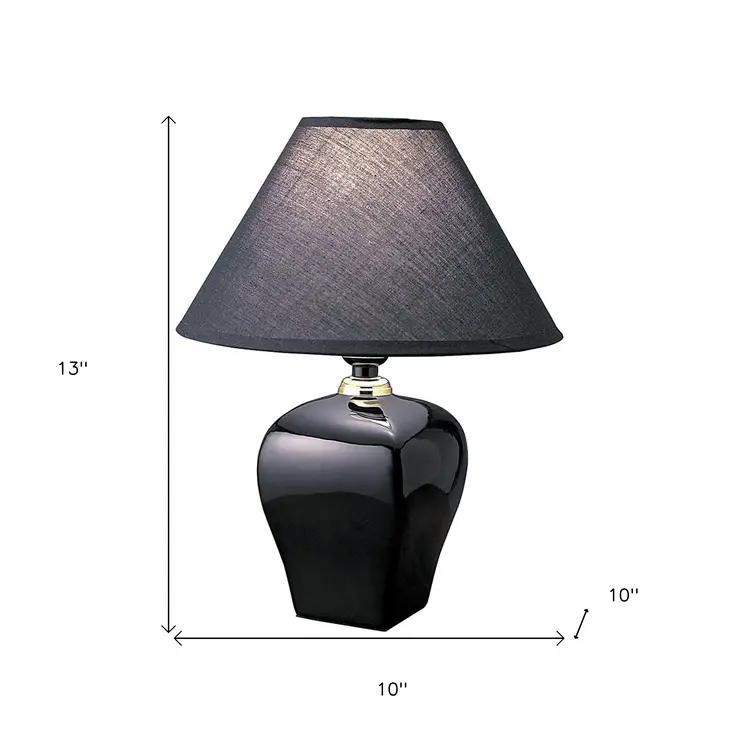 13" Black Ceramic Bedside Table Lamp With Black Shade